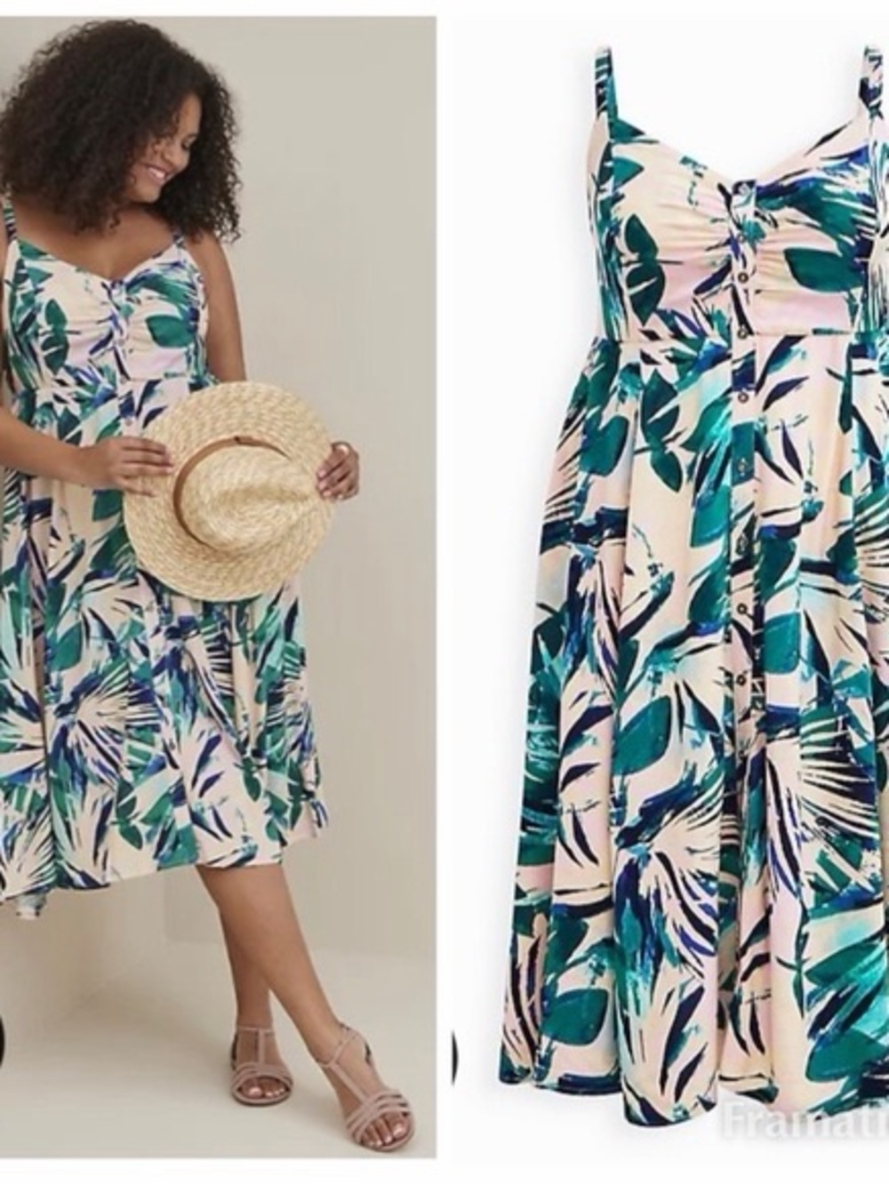 torrid Teal and Pink Tropical Midi Dress